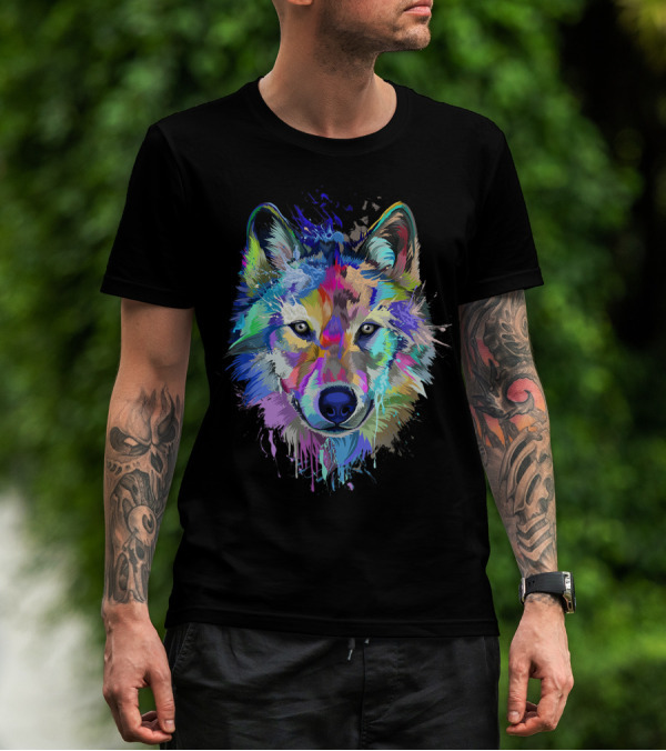 Wolf Lovers Colorful Dripping T-Shirt