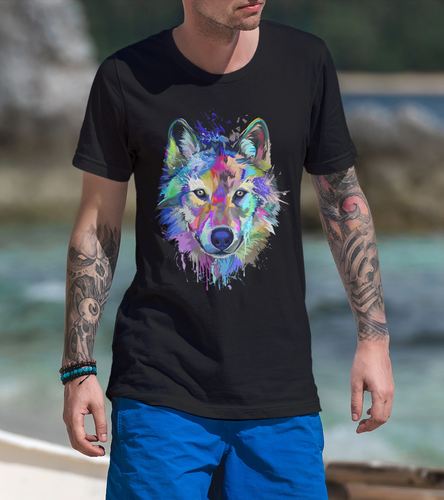 Wolf Lovers Colorful Dripping T-Shirt