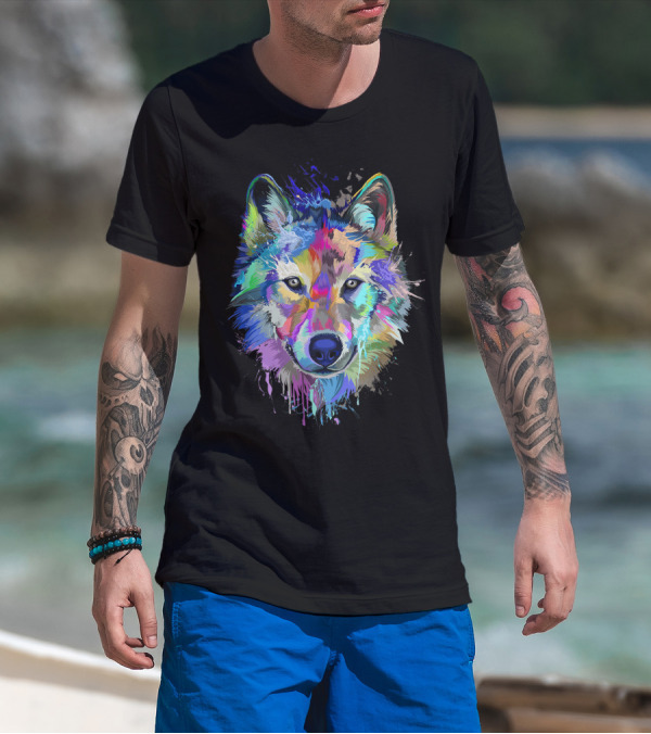 Wolf Lovers Colorful Dripping T-Shirt