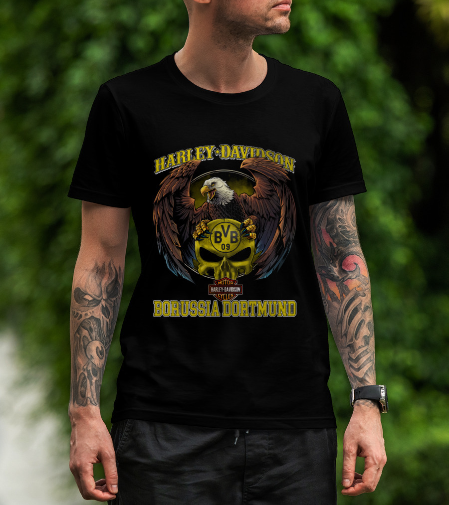 Harley Davidson Bvb 09 Borussia Dortmund Eagle And Skull T-Shirt