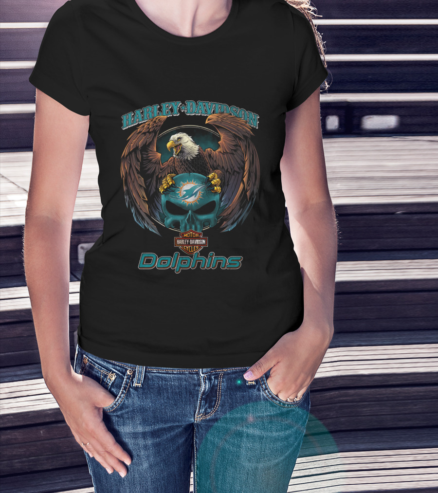 Harley Davidson Miami Dolphins Motor Cycles Eagle T-Shirt