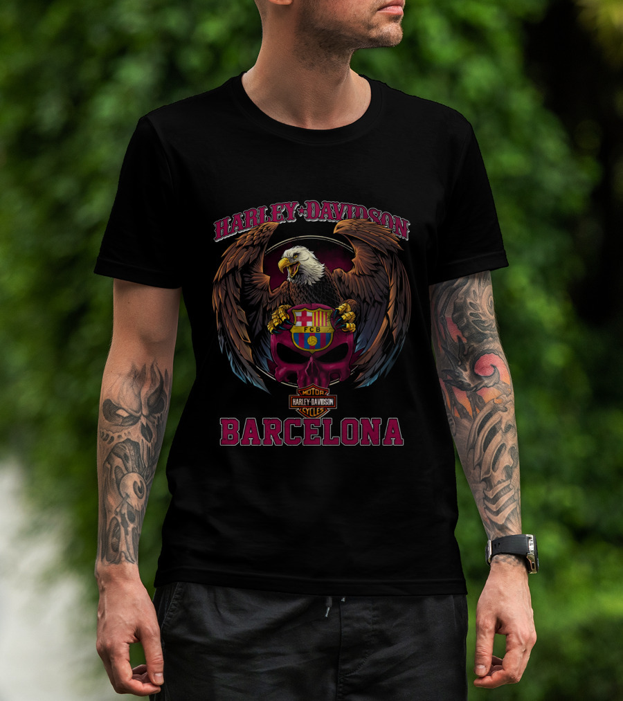Harley Davidson Barcelona Eagle Fcb Shield Motorcycle Cycles T-Shirt
