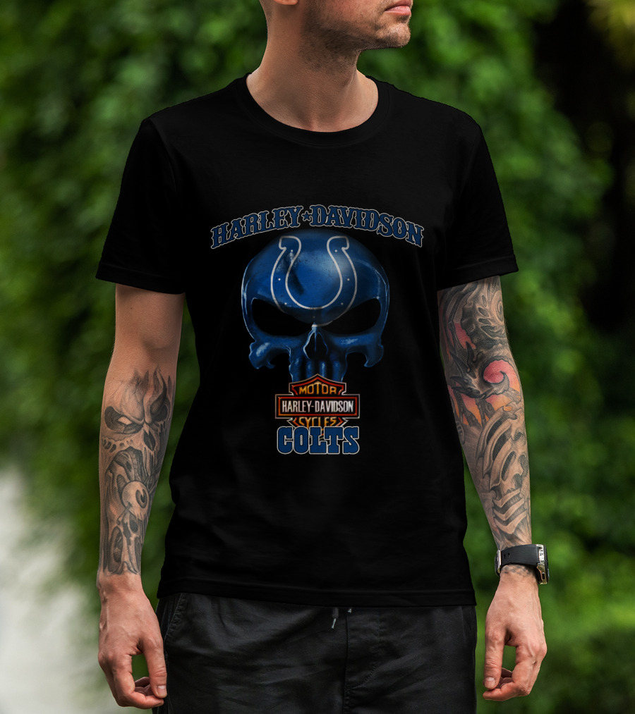 Harley Davidson Skull Nfl Indianapolis Colts Motorcycle Cycles T-Shirt