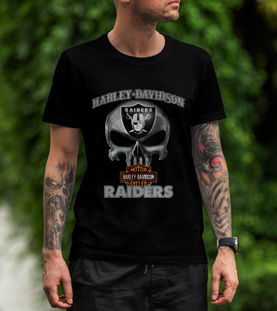 Harley Davidson Skull Raiders Nfl Oakland Raiders Motorcycles T-Shirt