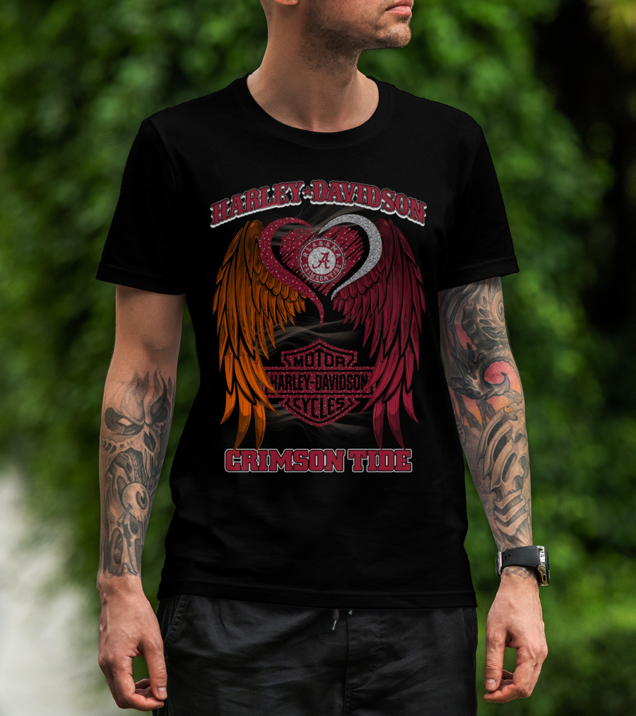 Harley Davidson Alabama Crimson Tide Winged Heart Motor Cycles T-Shirt