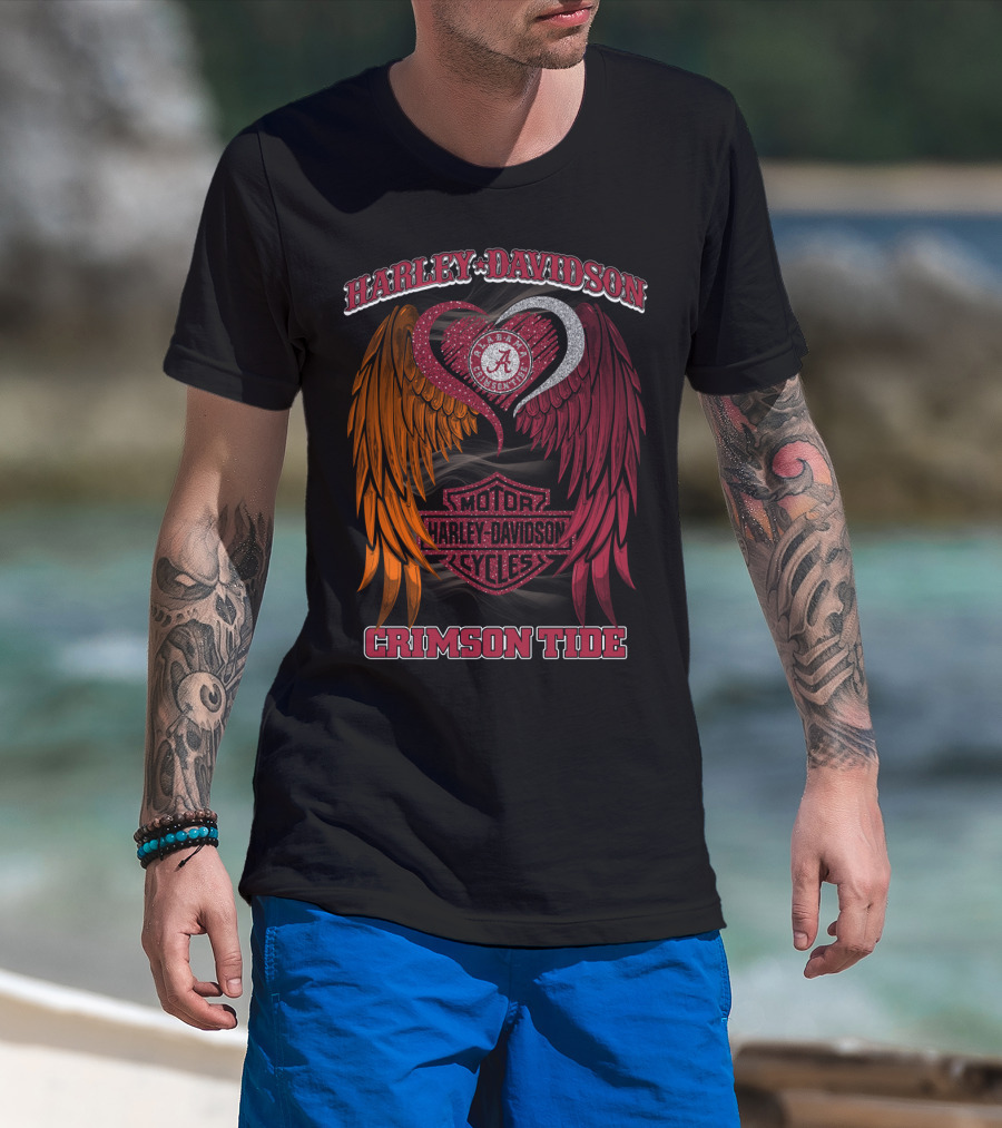 Harley Davidson Alabama Crimson Tide Winged Heart Motor Cycles T-Shirt