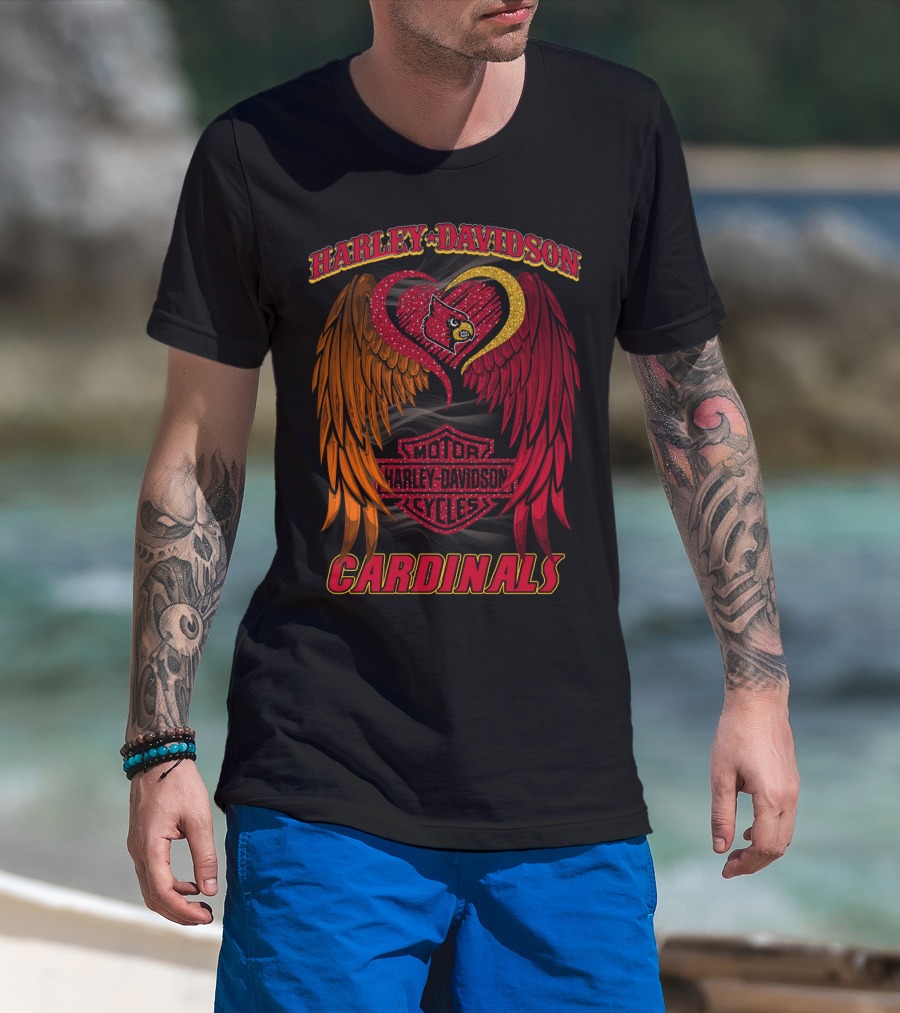 Harley Davidson Ncaa Louisville Cardinals Winged Heart T-Shirt