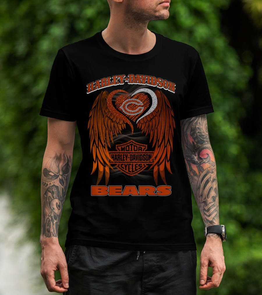 Harley Davidson Chicago Bears Motor Cycles Wings T-Shirt