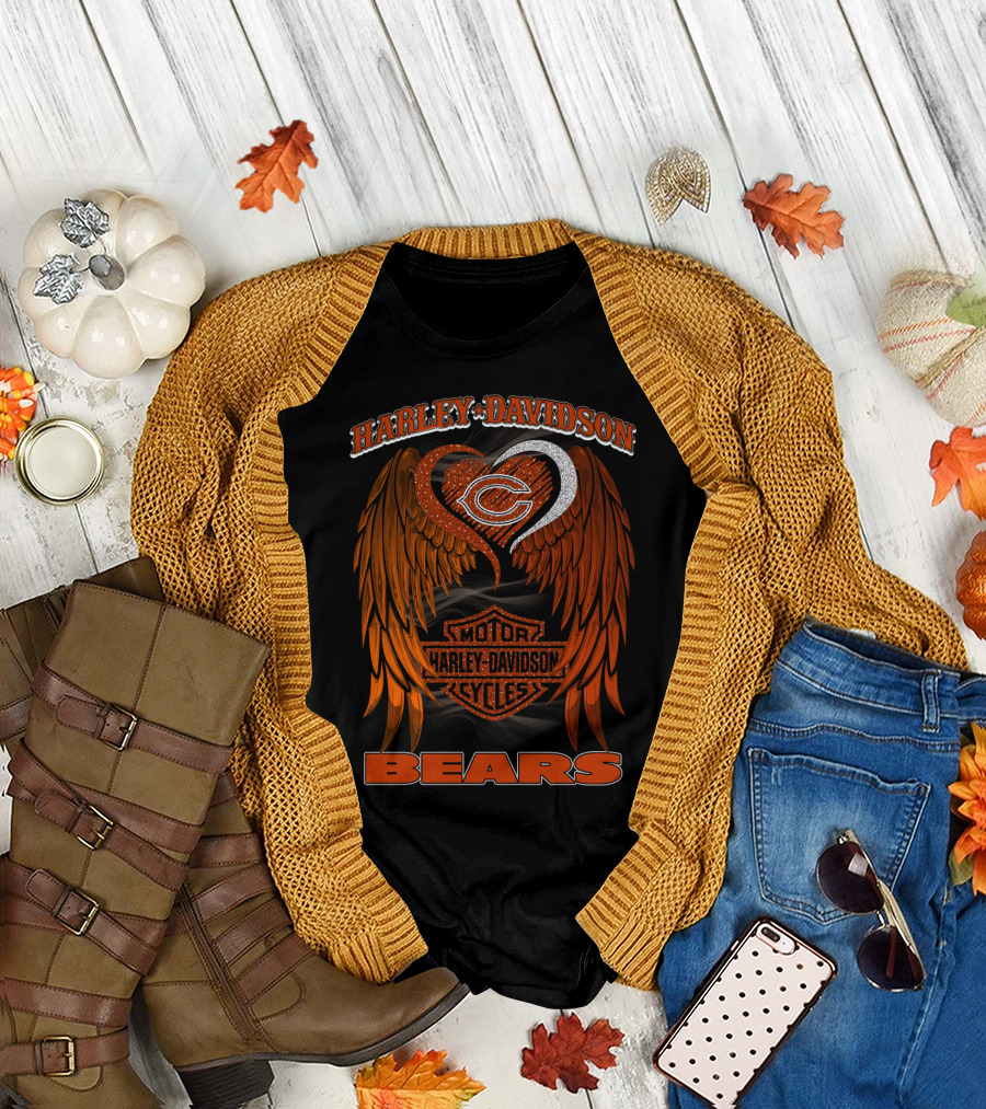 Harley Davidson Chicago Bears Motor Cycles Wings T-Shirt