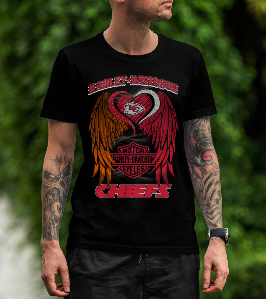 Harley Davidson Motor Cycles Kansas City Chiefs Wings Heart T-Shirt