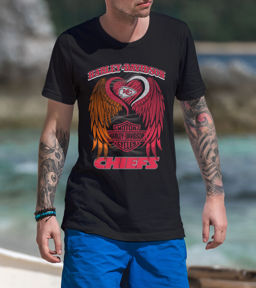 Harley Davidson Motor Cycles Kansas City Chiefs Wings Heart T-Shirt