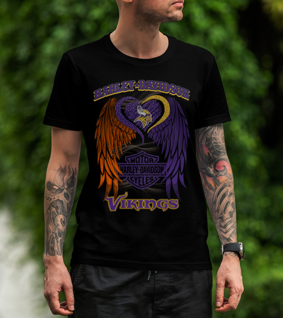Harley Davidson Motor Cycles Minnesota Vikings Winged Heart T-Shirt