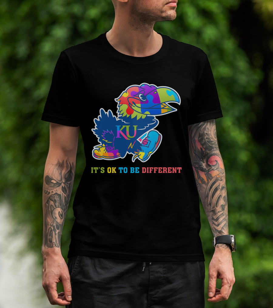 KU Jayhawks It's OK To Be Different Rainbow Mascot T-Shirt