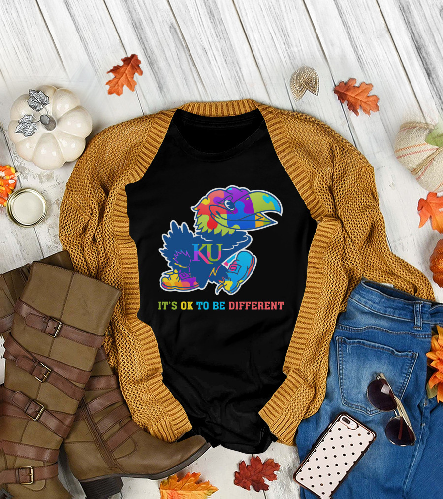 KU Jayhawks It's OK To Be Different Rainbow Mascot T-Shirt