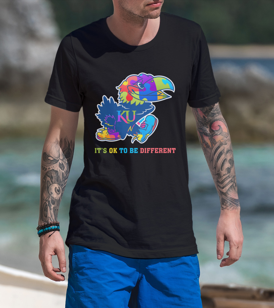 KU Jayhawks It's OK To Be Different Rainbow Mascot T-Shirt