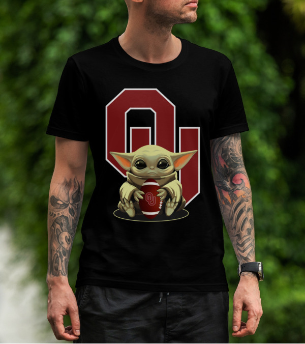 Baby Yoda OU Logo Football T-Shirt
