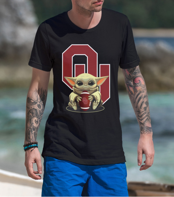 Baby Yoda OU Logo Football T-Shirt