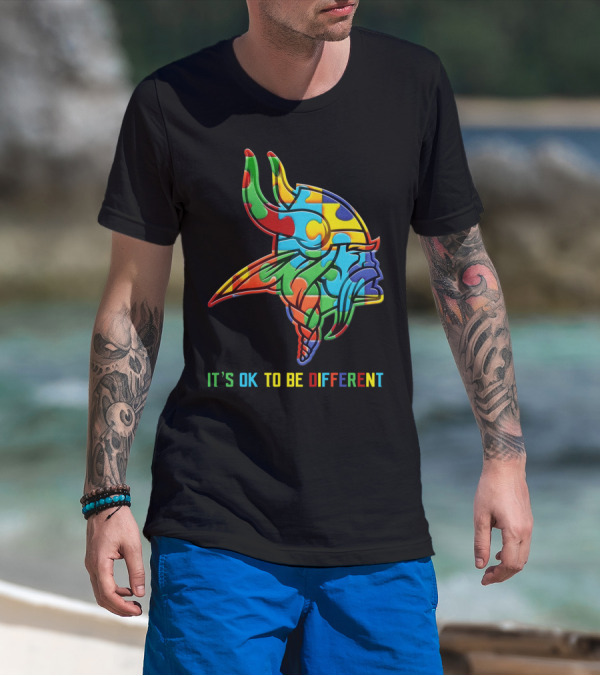Vikings It's OK To Be Different Colorful Puzzle Viking Helmet T-Shirt