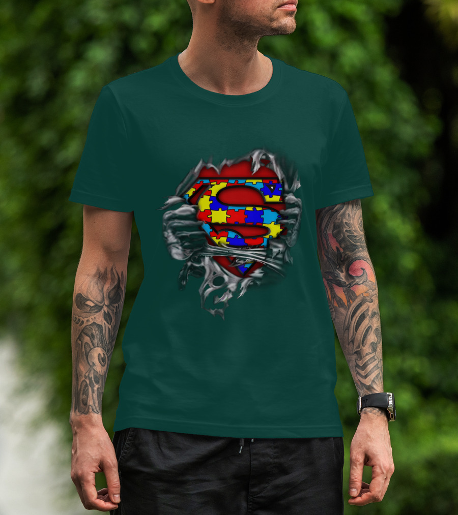 Superman Autism Strong Puzzle T-Shirt
