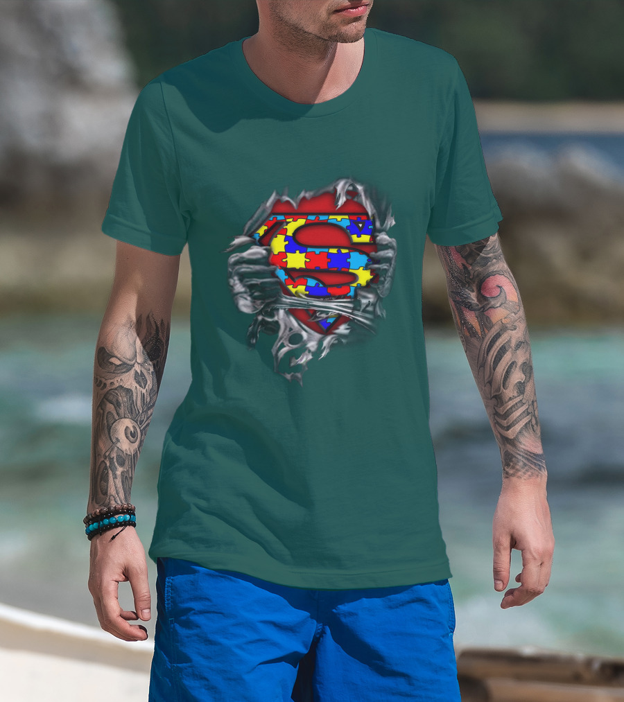 Superman Autism Strong Puzzle T-Shirt