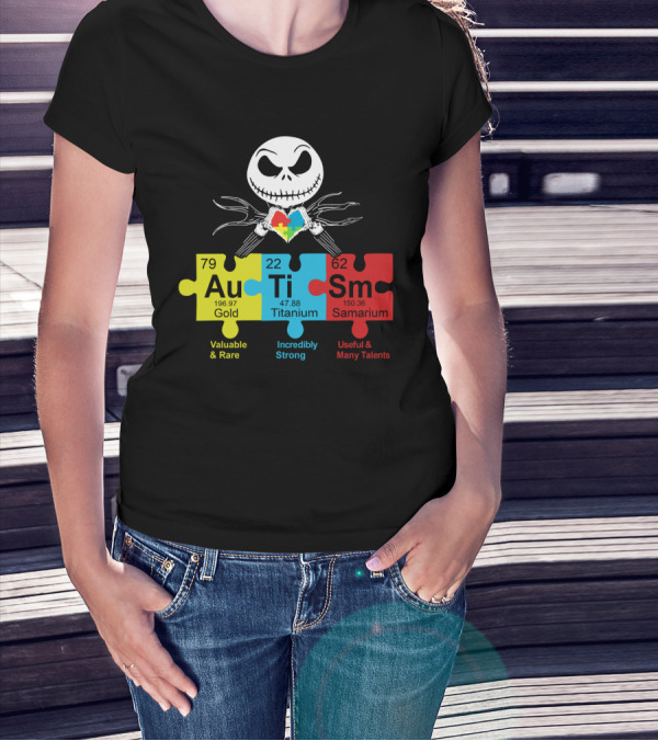 Autism Gold Titanium Samarium Jack Skellington Puzzle Elements T-Shirt