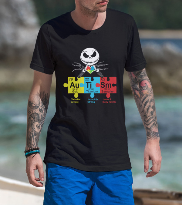 Autism Gold Titanium Samarium Jack Skellington Puzzle Elements T-Shirt