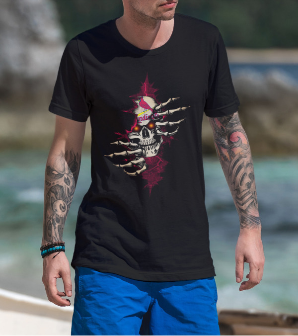 SKULL STL CARDINALS BIRD LOGO RED EYES SKELETON HANDS T-Shirt