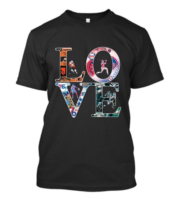 LOVE Philadelphia Sports Logos Flyers Phillies 76ers Eagles T-Shirt
