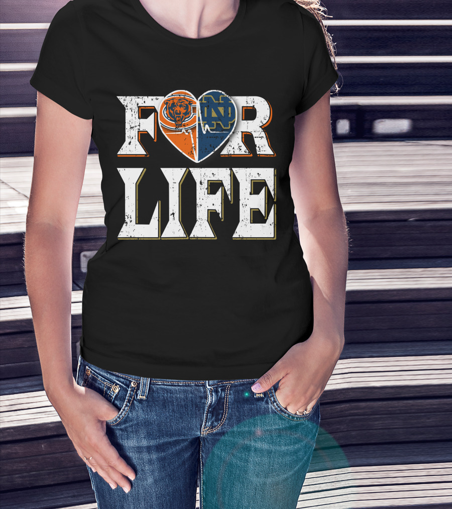 For Life Bears Notre Dame Fighting Irish Heart T-Shirt