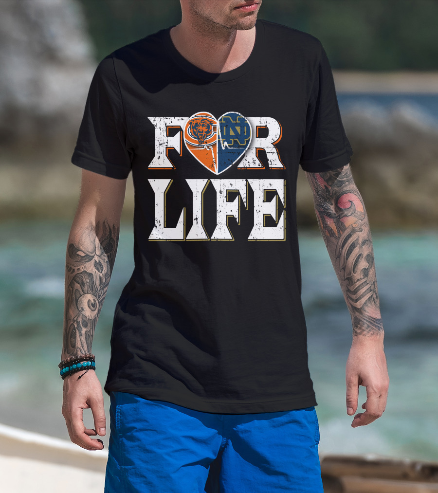 For Life Bears Notre Dame Fighting Irish Heart T-Shirt