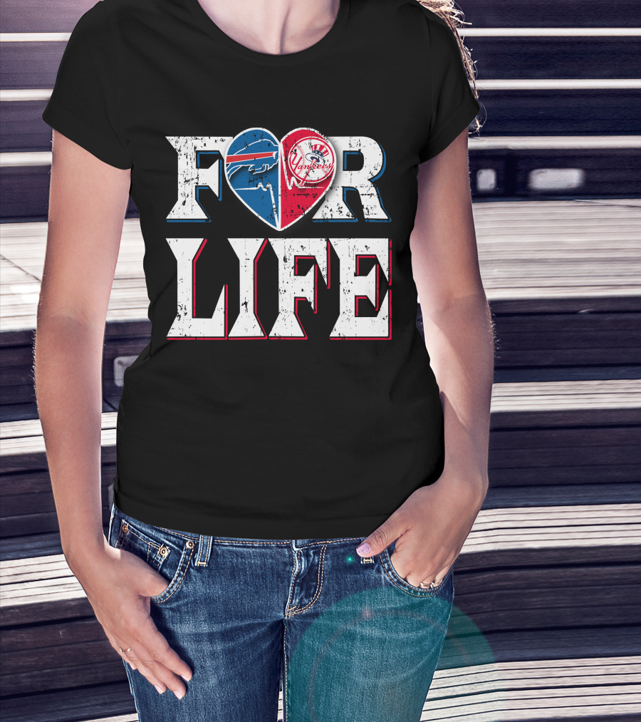 For Life Buffalo Bills New York Yankees Heart T-Shirt
