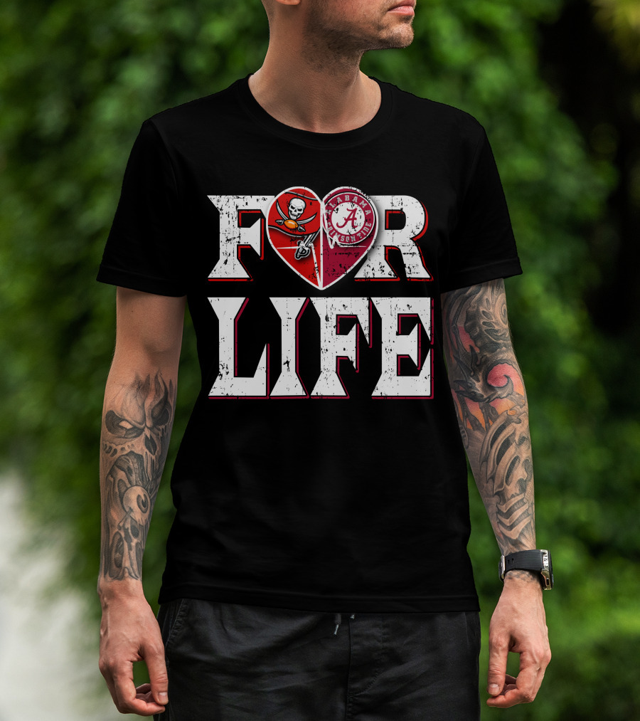 For Life Buccaneers Alabama Crimson Tide Heart T-Shirt