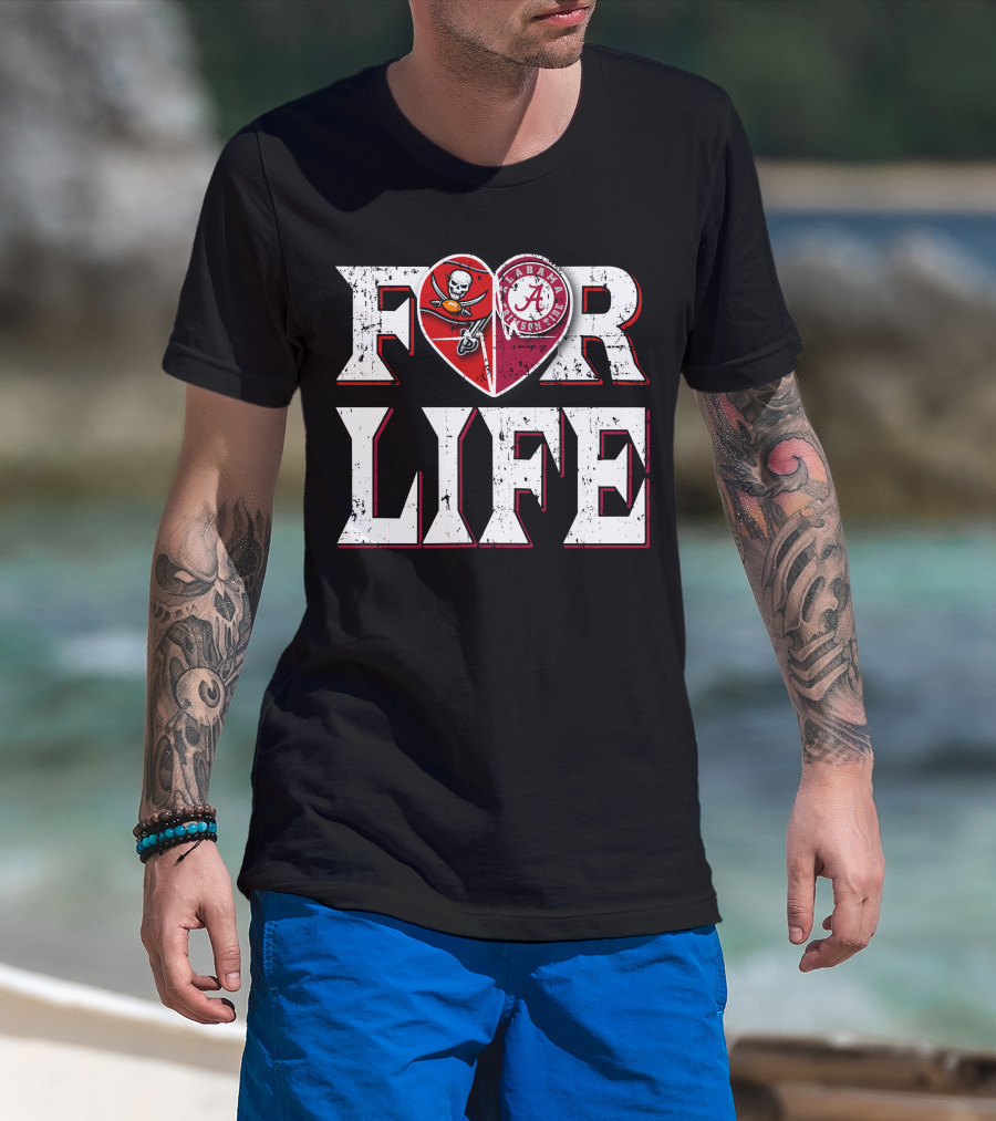 For Life Buccaneers Alabama Crimson Tide Heart T-Shirt