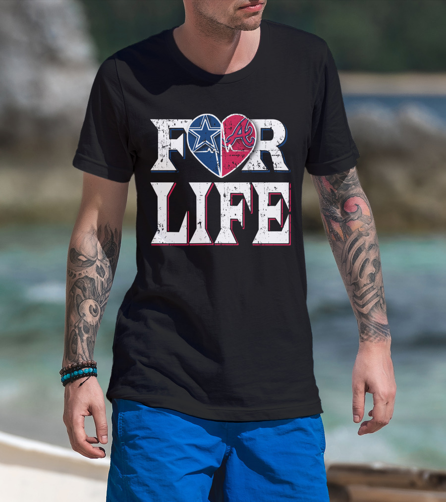 For Life Cowboys Braves Heart Logos T-Shirt