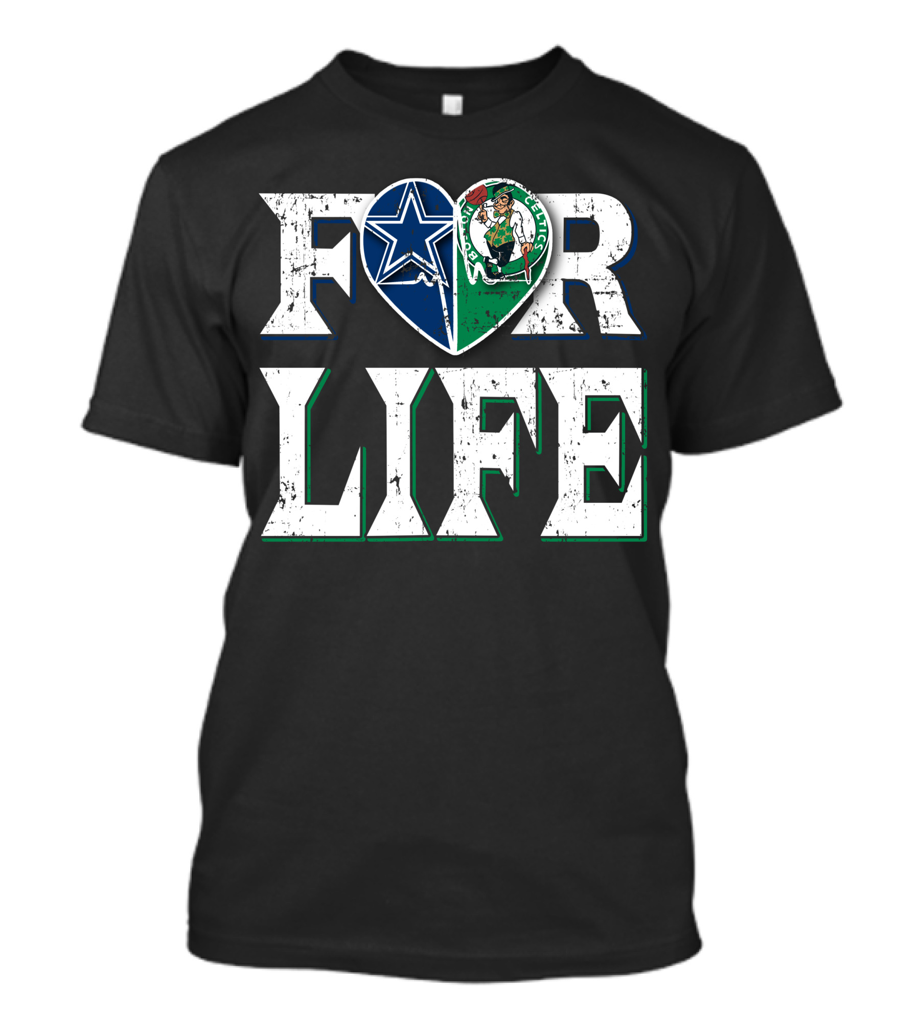For Life Dallas Cowboys Boston Celtics Logo Heart T-Shirt