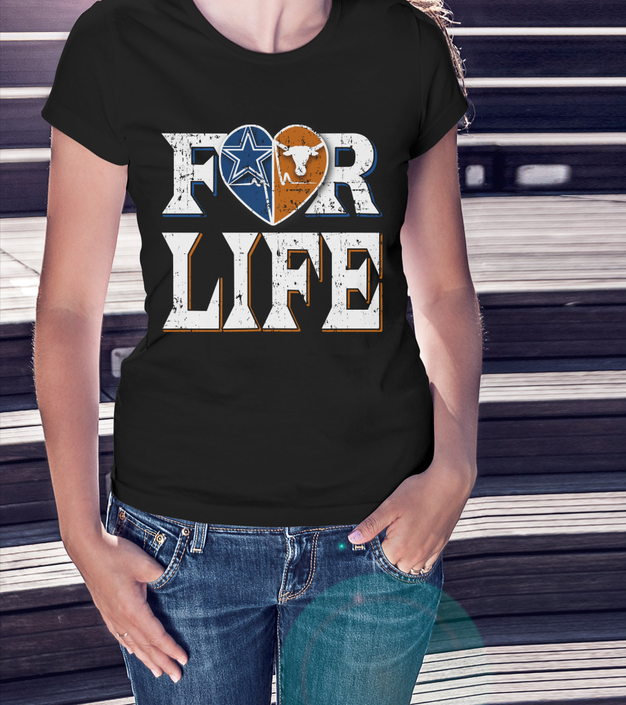 For Life Cowboys Longhorns Heart Star T-Shirt