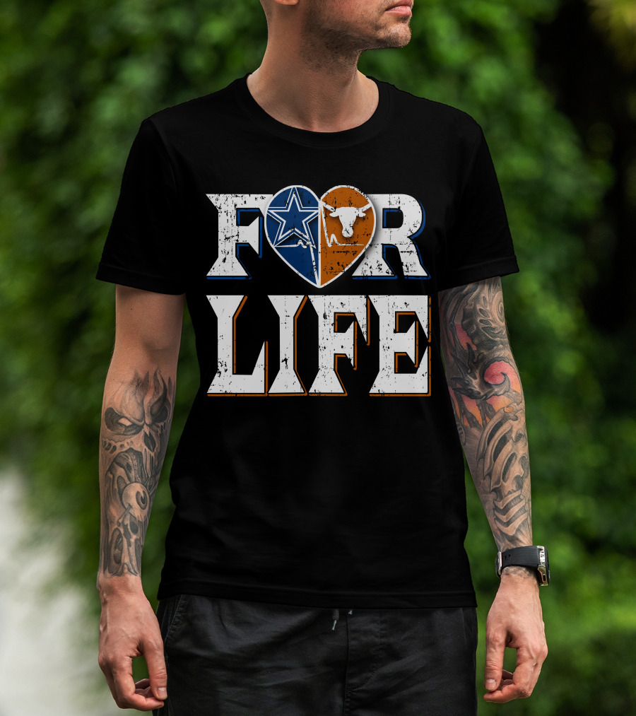 For Life Cowboys Longhorns Heart Star T-Shirt