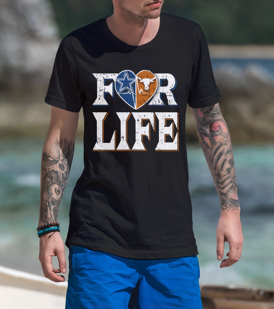 For Life Cowboys Longhorns Heart Star T-Shirt