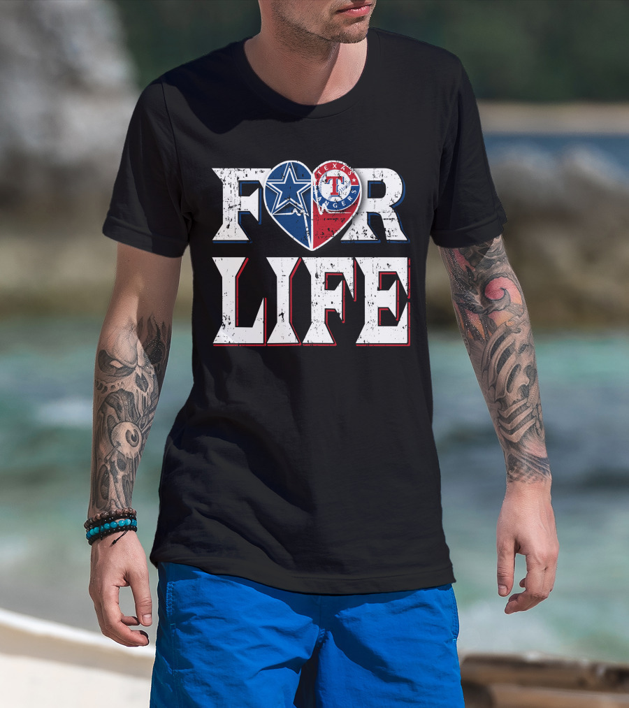 Dallas Cowboys Texas Rangers Heart For Life T-Shirt