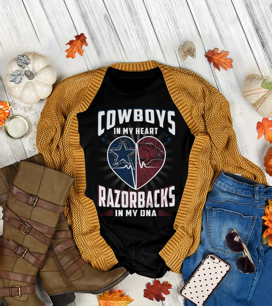 Cowboys In My Heart Razorbacks In My Dna T-Shirt