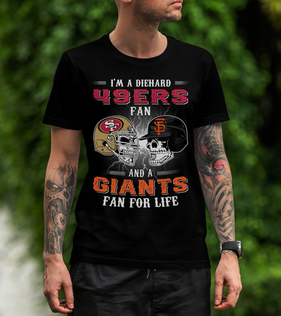 49ers Fan And A Giants Fan San Francisco Football And Baseball Helmets T-Shirt