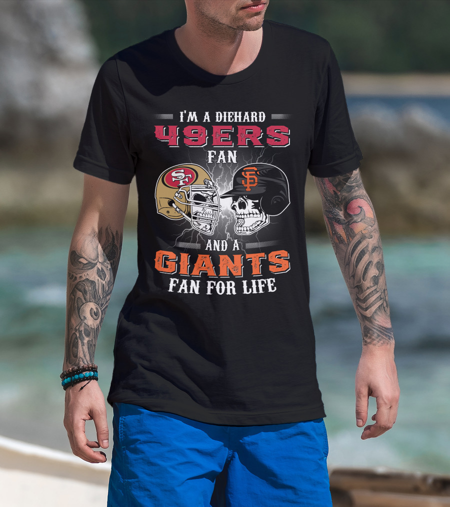 49ers Fan And A Giants Fan San Francisco Football And Baseball Helmets T-Shirt