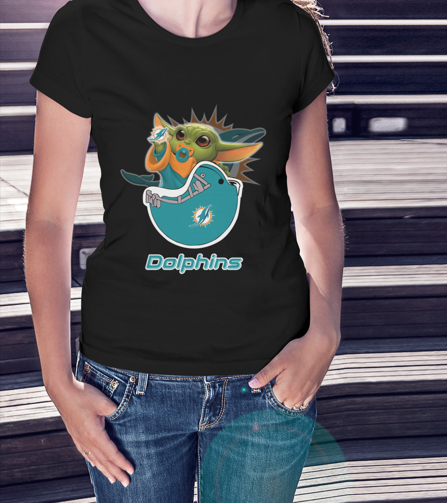 Dolphins Baby Creature Holding Dolphins Logo Nfl Md T-Shirt