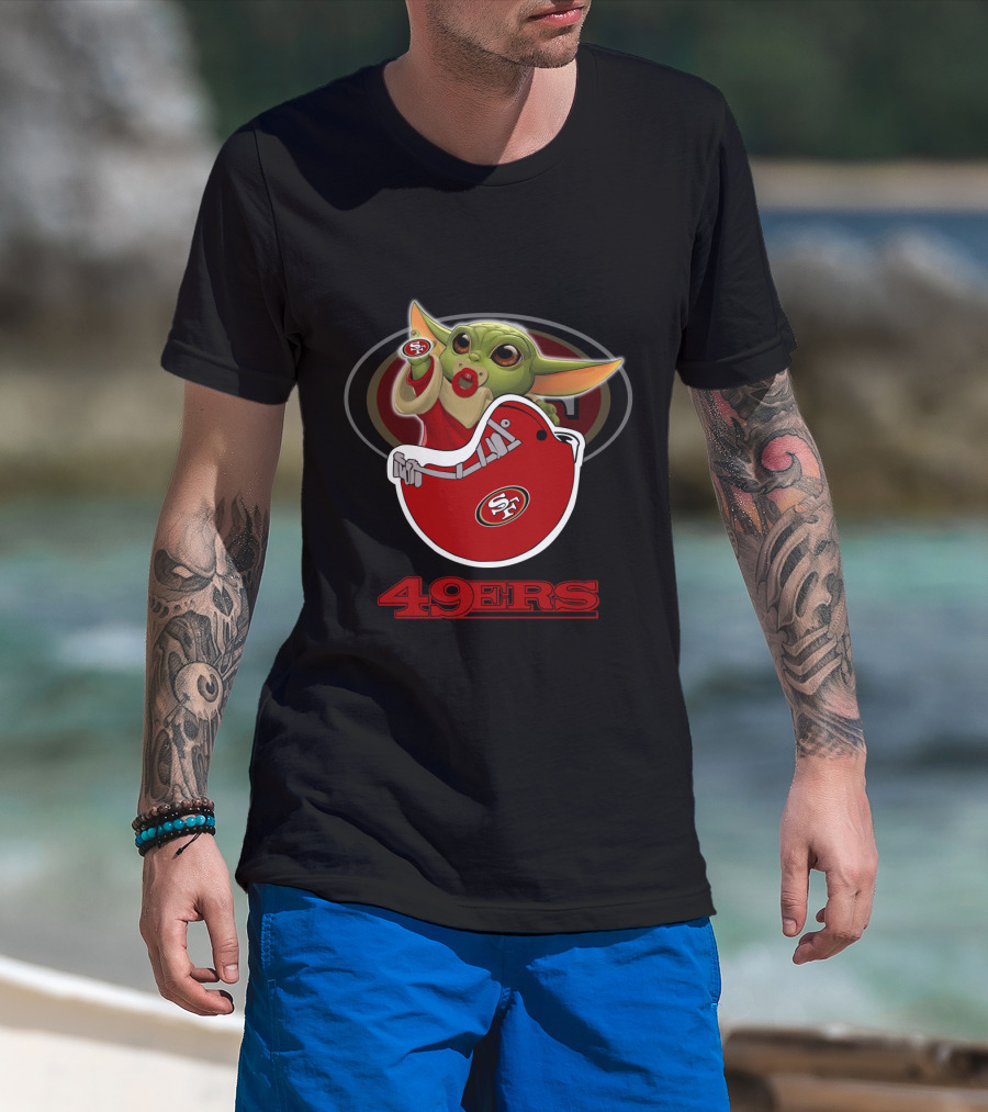 Sf49ers Yoda 49ers Helmet Baby Yoda Football T-Shirt