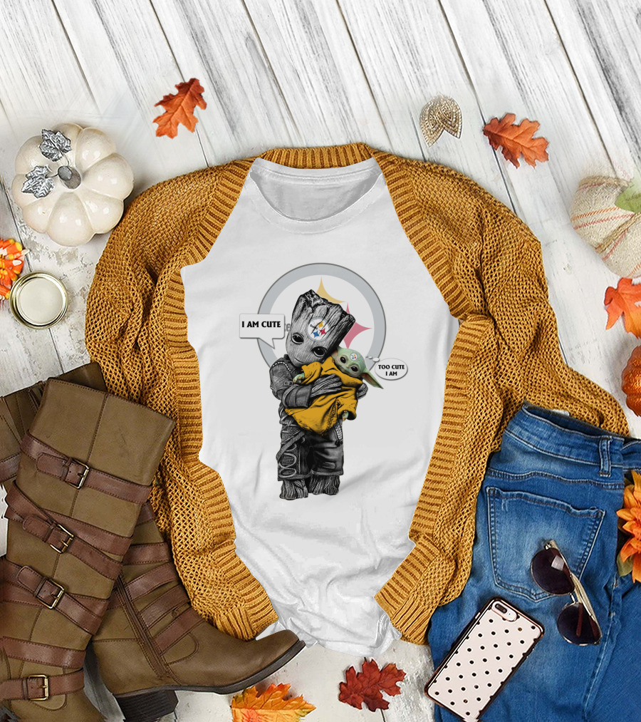 I AM CUTE TOO CUTE I AM Steelers NFL Yoda Groot T-Shirt