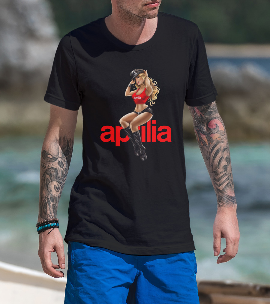 April 20 Aprilia Classic Pin-Up Moto Style Retro Collection T-Shirt