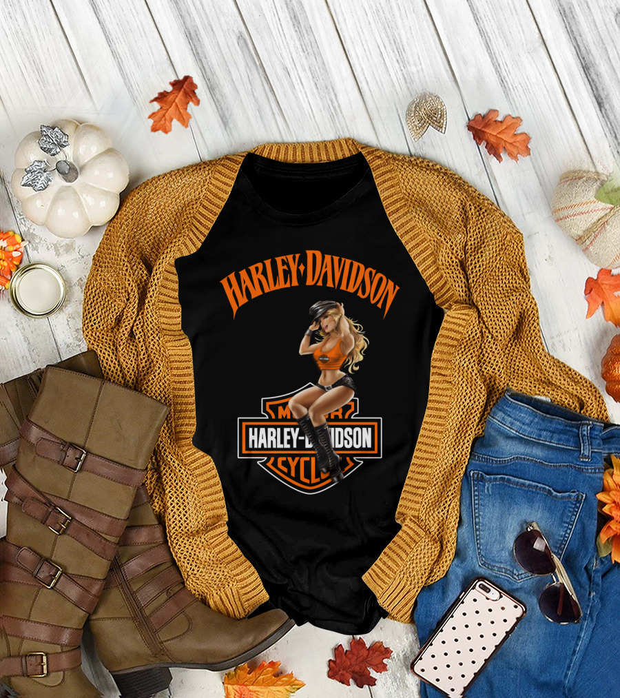 Harley Davidson Motorcycles Logo With Pin-Up Girl T-Shirt