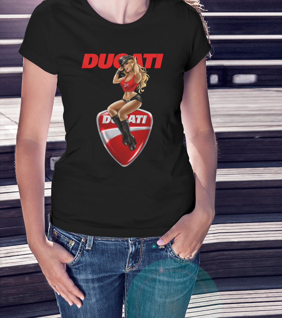 Ducati Red Badge With Woman In Boots And Hat T-Shirt