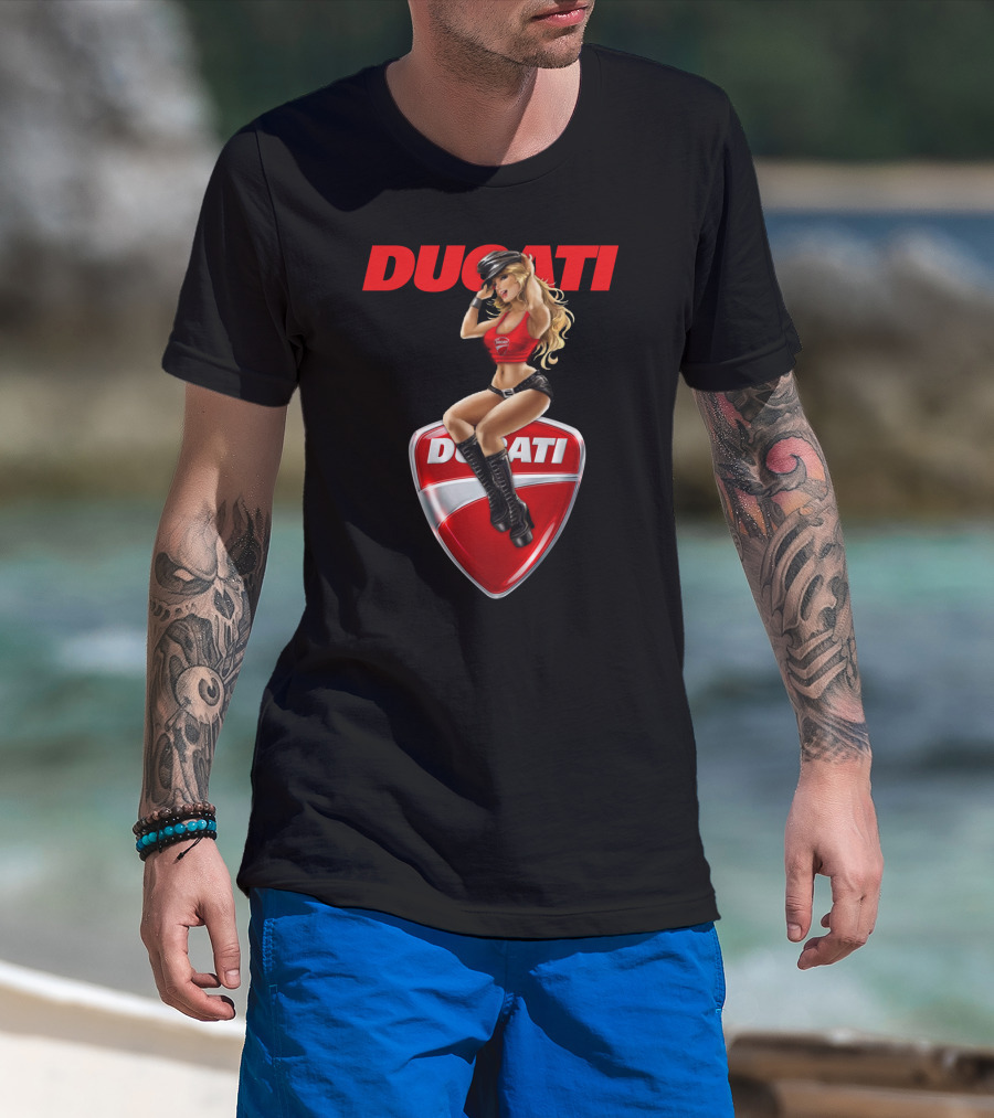 Ducati Red Badge With Woman In Boots And Hat T-Shirt