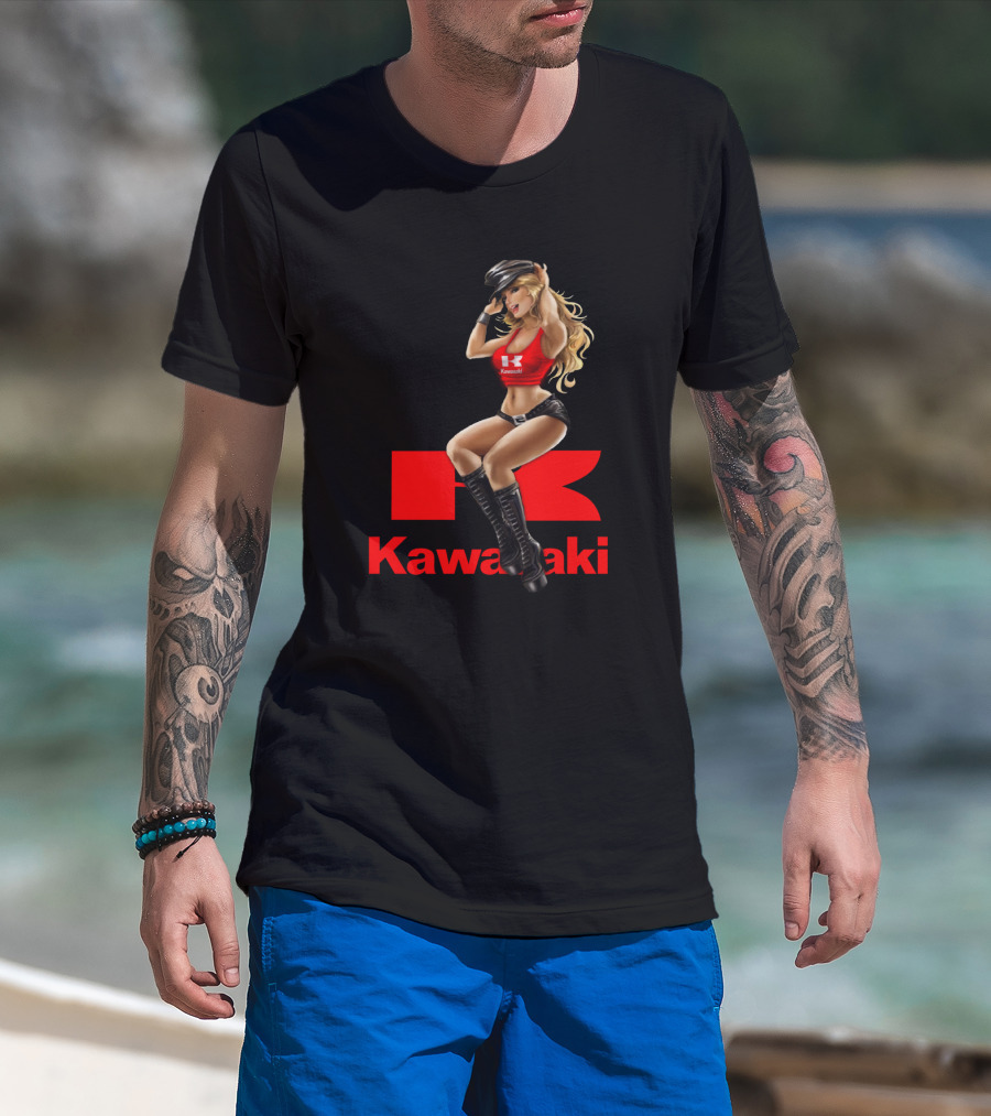 Kawasaki Girl In Red And Black Outfit With Cap And Boots T-Shirt